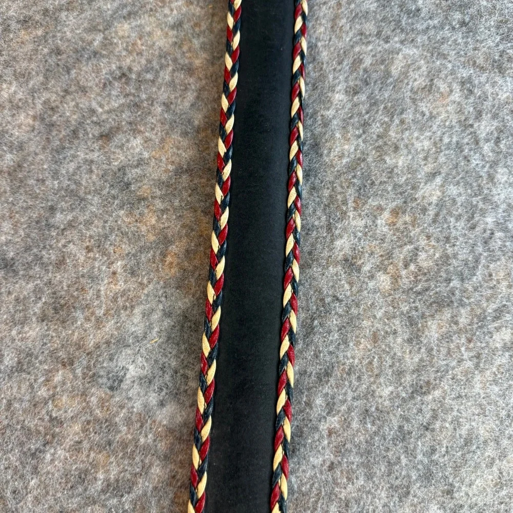 Leather Belt Women 38 Cowhide Leather Black Red White Blue Braided Trim Western